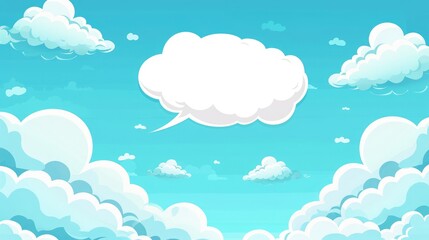 A speech bubble set against azure skies. Cartoon cloud featuring a text area,sky clouds white blue vector background