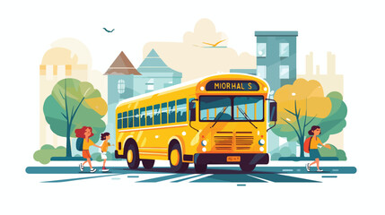 Students riding school bus to school illustration 