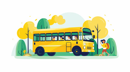 Students riding school bus to school illustration 