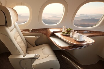 Airplane Seat With Tray of Food