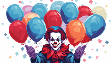 The scary clown holds balloons flat vector 
