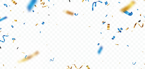 Blue and gold confetti banner, isolated on white background - 762111080