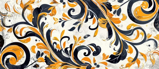 Gordijnen Pattern design of ceramic tile spiral floral motif © Vusal