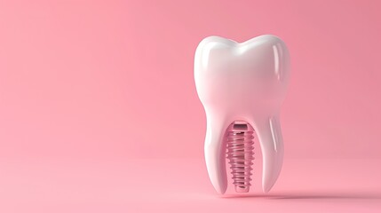 Implant dental service creative concept. Promotion Banner for social media. Creative banner of clinic with dental implant. 3d render illustration style. AI Generated. - obrazy, fototapety, plakaty