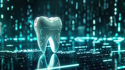 Hologram of a human tooth created with generative AI technology. - obrazy, fototapety, plakaty