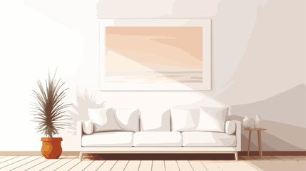 White minimalist room interior with sofa on a woode