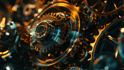 Intricate gears and cogs close-up, symbolizing complex machinery or concepts.
