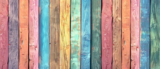 Colorful wooden fence background with diverse plank colors