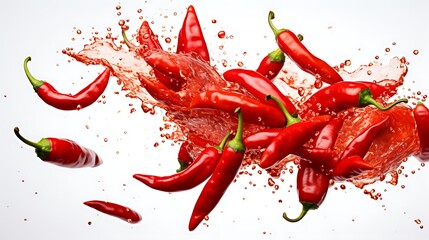 red hot chili peppers on white background antioxidants like vitamin C and carotenoids, which help combat free radicals and reduce oxidative stress in the body. - obrazy, fototapety, plakaty