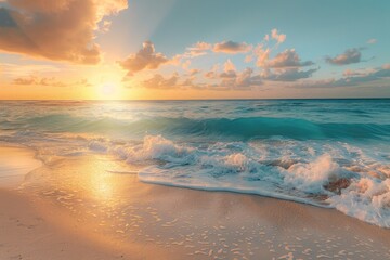 Golden Sunset Splendor on a Serene Tropical Beachfront Generative AI