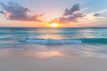 Golden Sunset Splendor on a Serene Tropical Beachfront Generative AI - obrazy, fototapety, plakaty