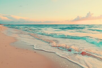Fototapeta na wymiar Golden Sunset Splendor on a Serene Tropical Beachfront Generative AI