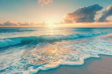 Golden Sunset Splendor on a Serene Tropical Beachfront Generative AI - obrazy, fototapety, plakaty