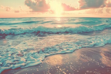 Golden Sunset Splendor on a Serene Tropical Beachfront Generative AI