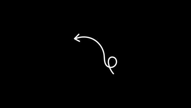 Animated Hand Drawn Doodle Arrow. white arrow on transparent background. 4k Video