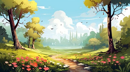 panorama of beautiful countryside of romania Illustrative artwork  landscape wonderful springtime landscape in mountains. grassy field and rolling hills.  - obrazy, fototapety, plakaty