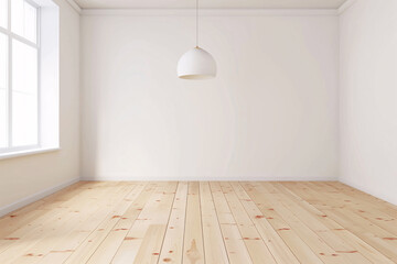 Empty Room with White Pendant Lamp. Generative AI