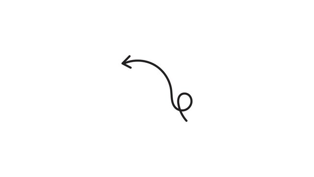 Animated Hand Drawn Doodle Arrow. black arrow on transparent background. 4k Video