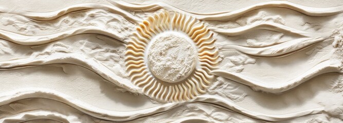 Obraz premium Gilded Sun Embrace - Celestial Waves on Textured Serenity Generative AI