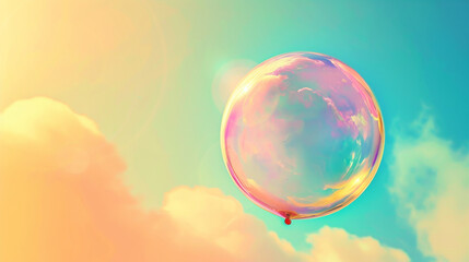 Iridescent ballon bubble on pastel background with gradient - obrazy, fototapety, plakaty