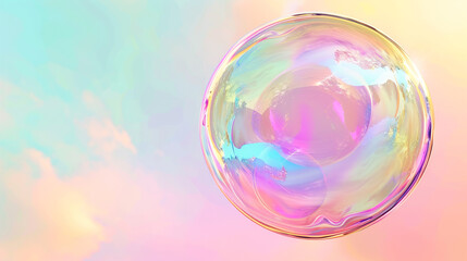 Iridescent ballon bubble on pastel background with gradient - obrazy, fototapety, plakaty