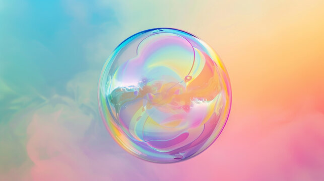 Iridescent ballon bubble on pastel background with gradient