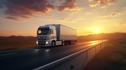 Truck Driving on the Asphalt Road on Highway

