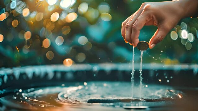 throw lucky coins into the pool