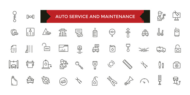Auto car service and maintenance icon set with editable stroke. Auto service, car repair icon set. Car service and garage.