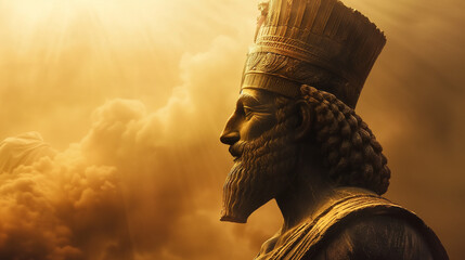 Gilgamesh statue	golden hour - obrazy, fototapety, plakaty