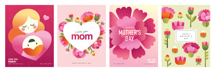 Set of Mother's day greeting cards with beautiful blossom flowers. - 762119407
