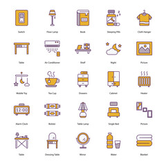 set of besroom icons vector, bedroom, living room, house, home, etc stock illustration
