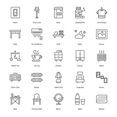 set of besroom icons vector, bedroom, living room, house, home, etc stock illustration