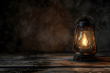 Naklejka premium Vintage Lantern on Dark Wooden Table