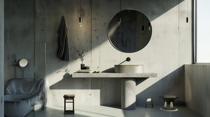 Minimalist Concrete Sink Bathroom with Industrial Fixtures