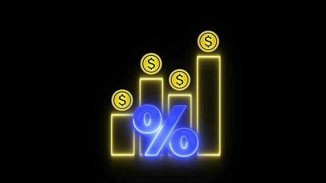 Animation of dollar sign graph and chart with percentage icon on transparent background. Profit high growth percent icon, stocks, financial, ranking, mortgage rates, Interest rate and dividend concept