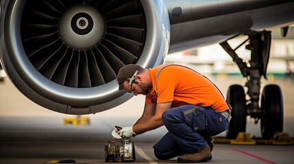 Aircraft technicians are repairing planes