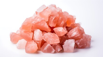 Bowl of pink himalyan rock salt  on white background