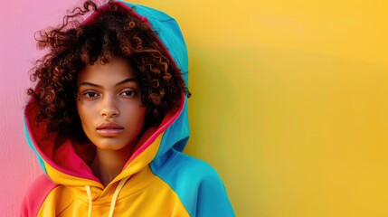 Youthful Model in Colorful Summer Hoodie - obrazy, fototapety, plakaty