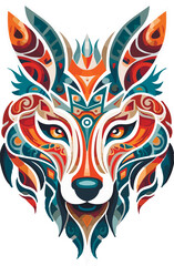 Vector ornamental ancient fox head illustration. Abstract historical mythology fox head logo. Good for print or tattoo