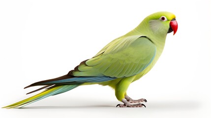 Green indian beautiful parrot isolated on white background 