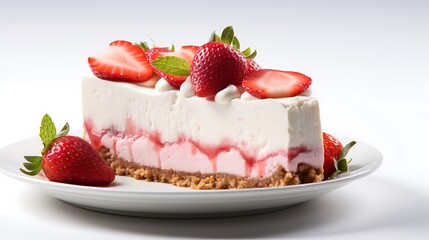cake with strawberries , Strawberry cheesecake isolated on white background