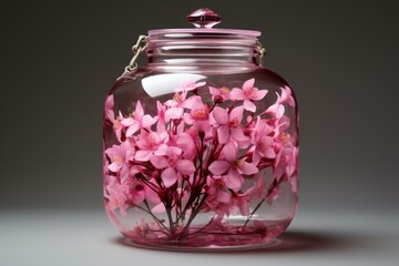 Elegant Orchids glass jar. Indoor flower plant. Generate Ai