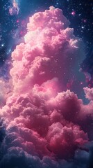 a huge colorful pink cloud  in the sky space, suspended in the air, calming quiet concept