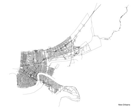 New Orleans city map with roads and streets, United States. Vector outline illustration.