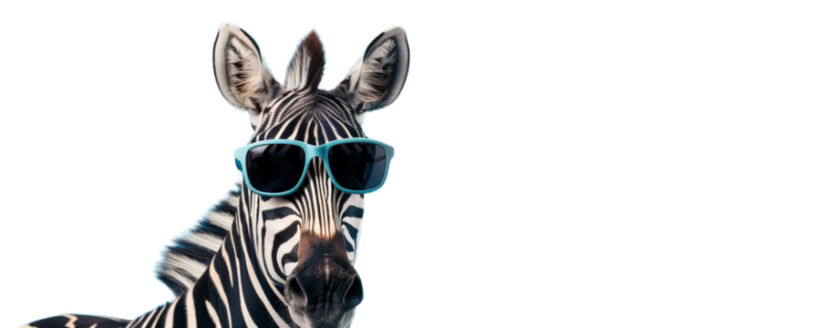 A portrait of the funny and cool zebra with sunglasses, animal from the Safari. - Powered by Adobe