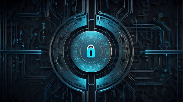 wallpaper for IT and cyber security, Binary code lock and blue digital padlock with circuit backdrop The notion of cyber security and personal data protection, Advanced Concept for Cybersecurity Lock 