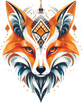 Vector ornamental ancient fox head illustration. Abstract historical mythology fox head logo. Good for print or tattoo