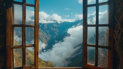 Cloud in the window in the mountain
