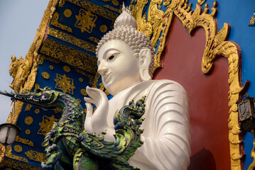Wat Rong Suea Ten or The Blue Temple is the most famous landmark, Chiang Rai, Thailand 